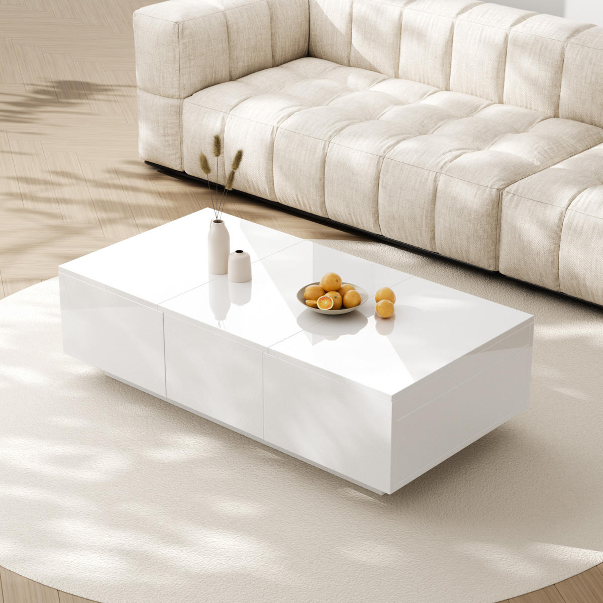 COUCHTISCH mit Stauraum 100 x 50 cm Spanplatte Weiß Hochglanz - Weiß, Holzwerkstoff (100/50/31cm) - Meubliv