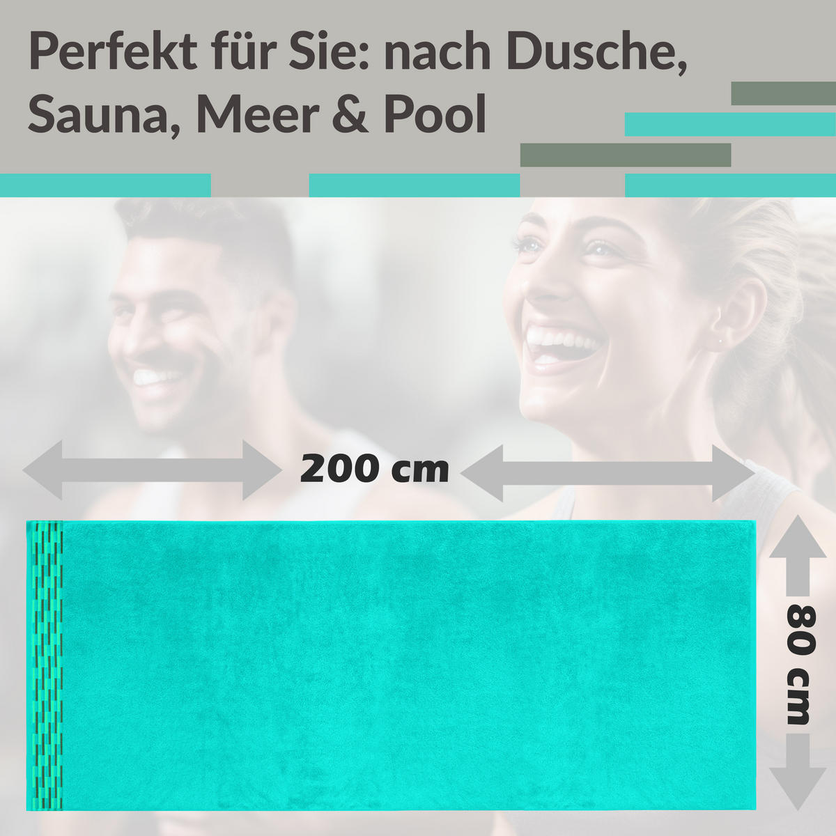 SAUNATUCH Lugano Türkis 80x200 cm - Türkis, Textil (80/200cm) - Lashuma