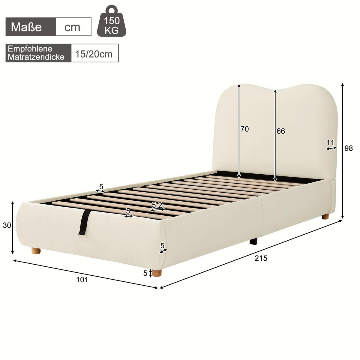 POLSTERBETT 90x200cm, Einzelbett, hydraulisch, Lattenrost, Kopfteil, Stauraum, Samt, Beige - Beige, Textil (90/200cm)
