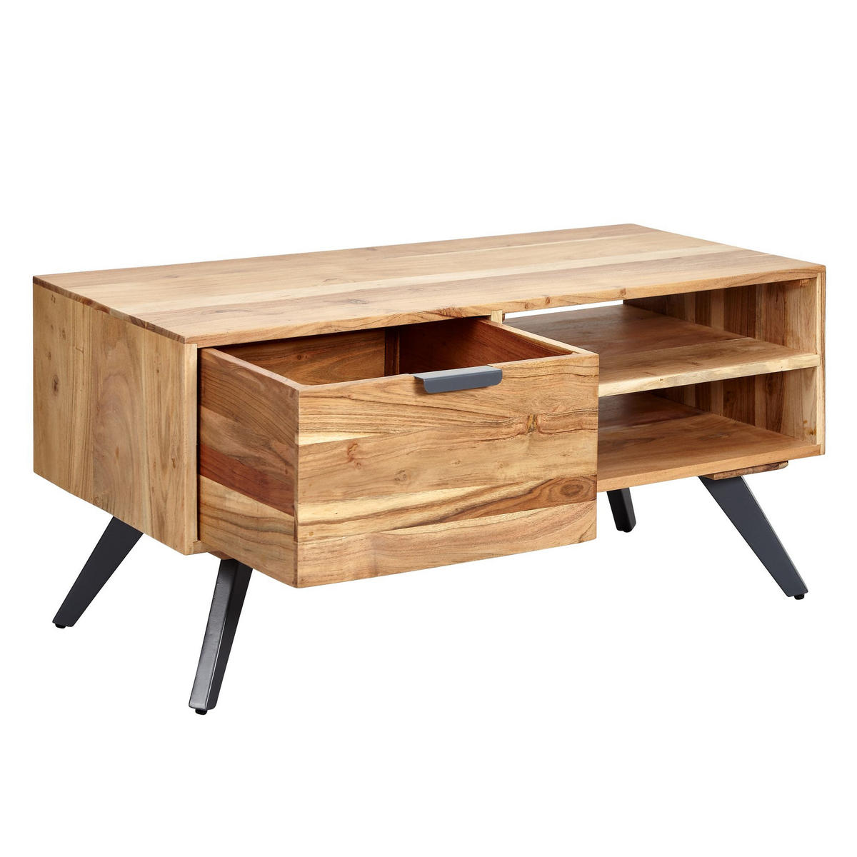 COUCHTISCH Massivholz und Metall, Modernes Design, Großer Stauraum, Robuste Beine - Beige/Anthrazit, Holz/Metall (45/95/45cm) - KADIMA DESIGN