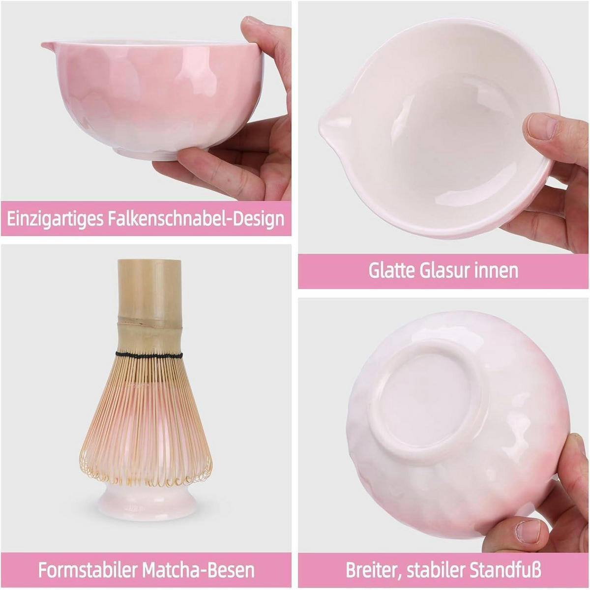 MATCHA-SET 4-teiliges Set Rosa Farbverlauf Keramik - Rosa, Keramik (14/7/14cm)