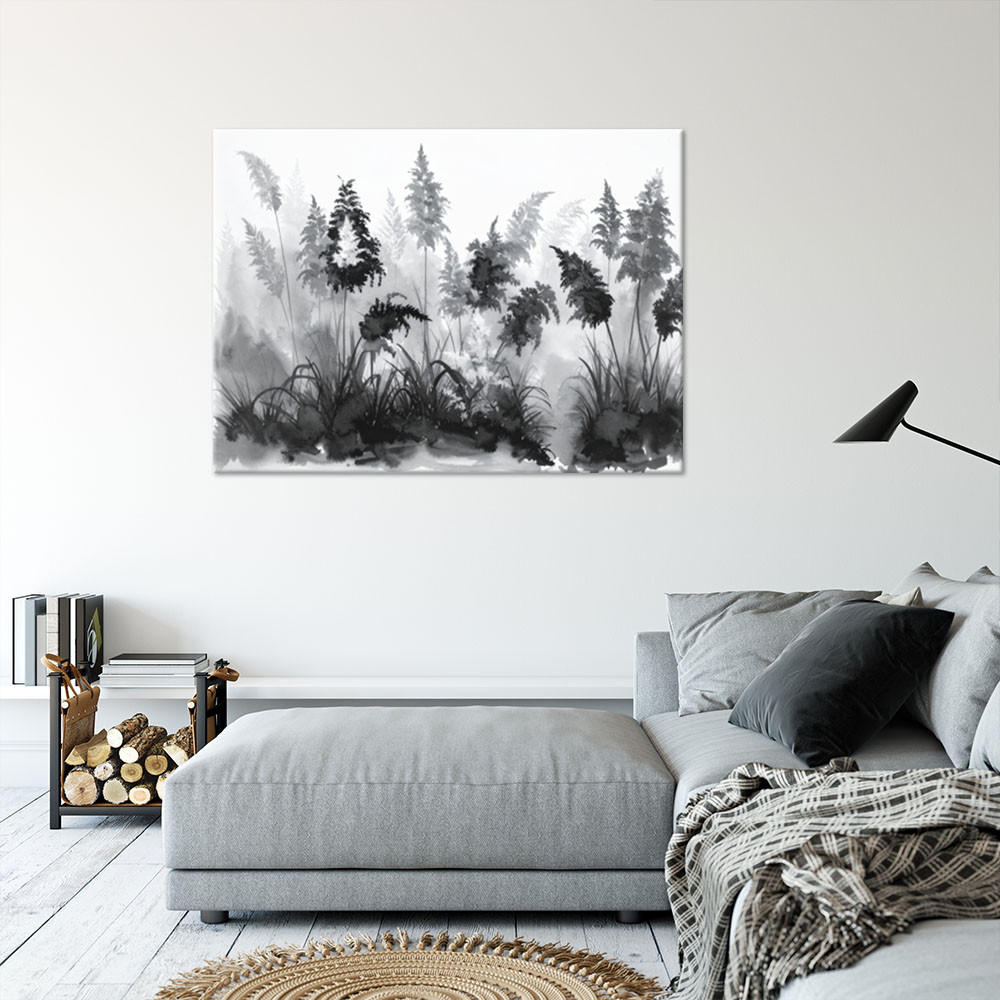 LEINWANDBILD Schwarz-weißes Pampasgras 120x80cm - Schwarz, Textil (120/80cm) - Feeby