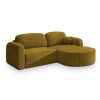 ECKSOFA AMILIA M R-S Gelb Velours-Stoff mit Schlaffunktion - Gelb, Holz (263/174cm) - MASSENO