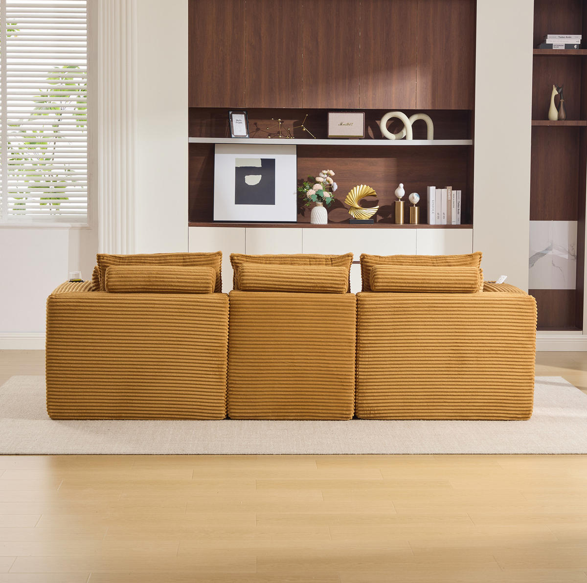 ECKSOFA 256/161/75 cm Orange aus Cord mit Kissen und Seitentaschen - Orange, Textil (161/256cm) - OKWISH