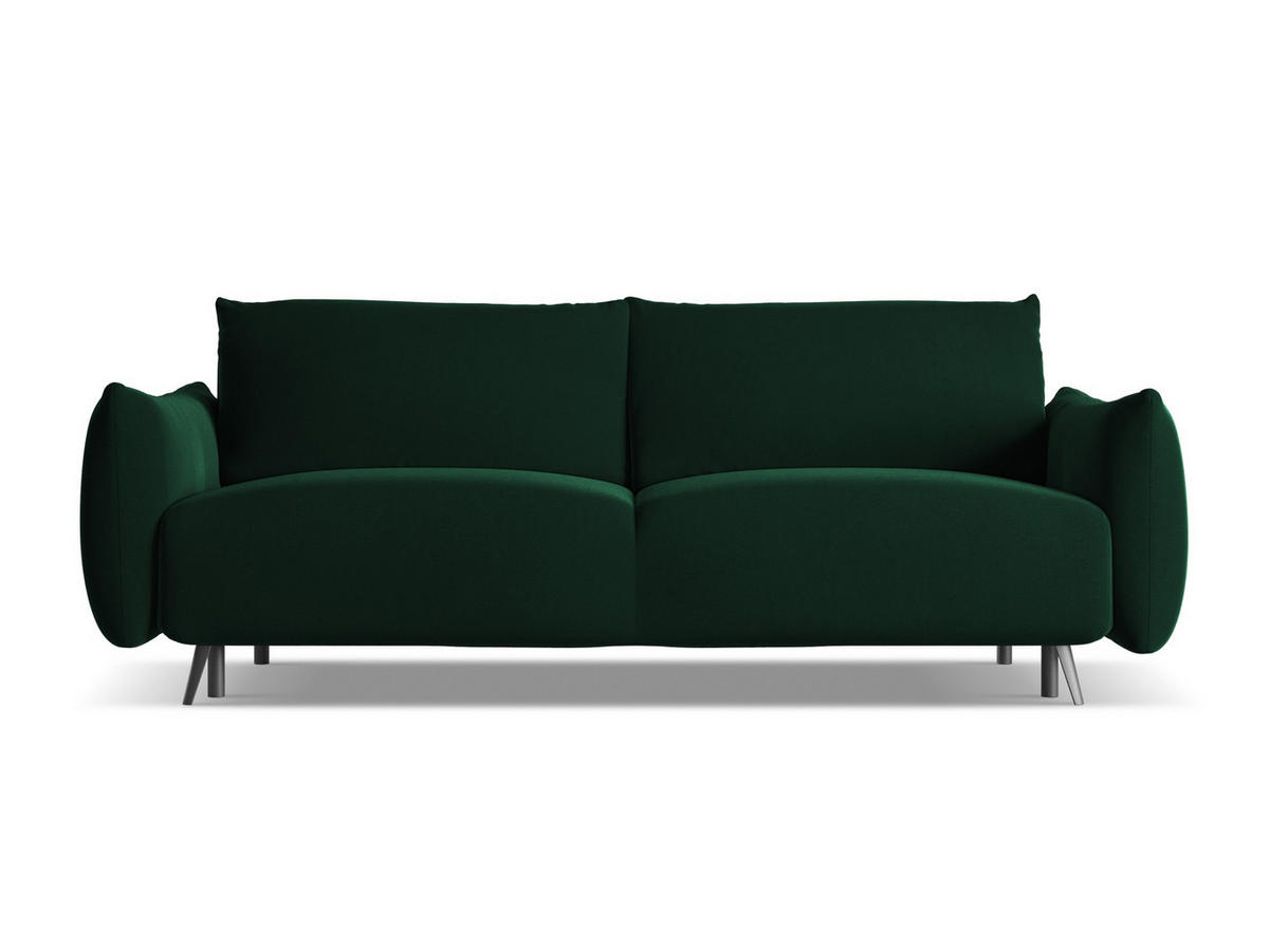 3-SITZER SOFA mit Schlaffunktion Samt Stoff Grün - Dunkelgrün/Schwarz, Textil/Metall (230/86/105cm) - Makamii