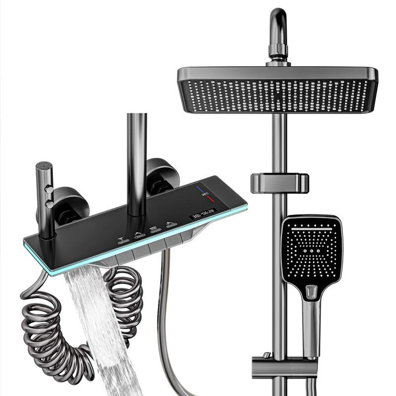 ÜBERKOPFBRAUSESET LED Temperaturanzeige Grau - Grau, Metall (31/135/20cm) - Kaket