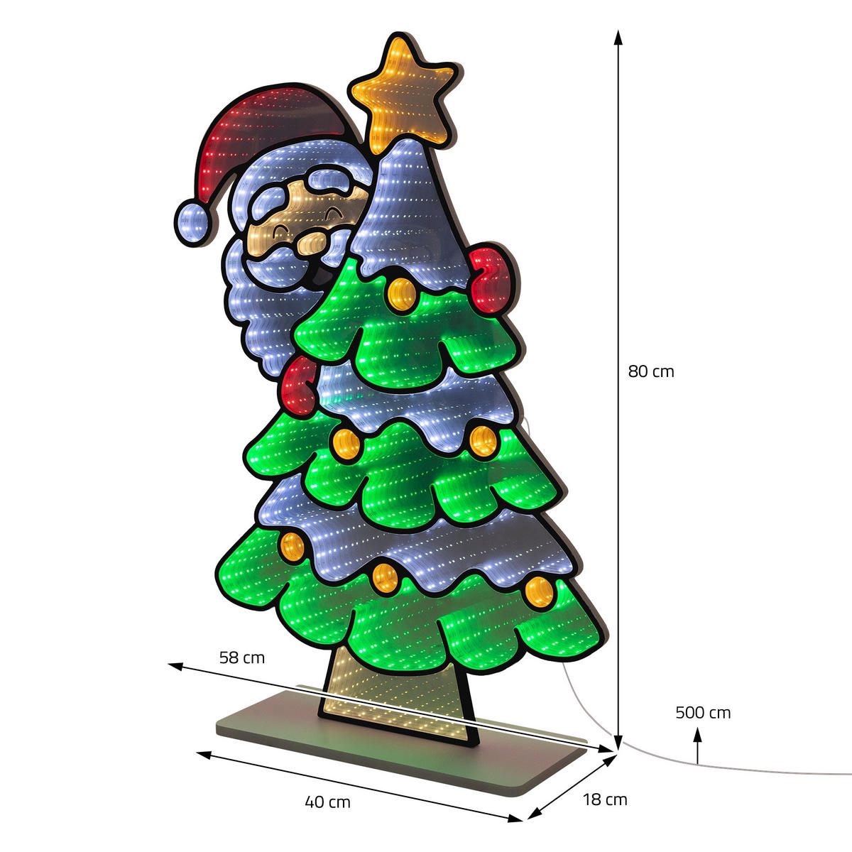 VÁNOČNÍ DEKORACE Vánoční stromek se Santa Clausem, LED zrcadlo s nekonečným 3D efektem a světelnou řetězem 58x80 cm, interiér - různobarevná, plast (58/80/18cm) - ECD-Germany