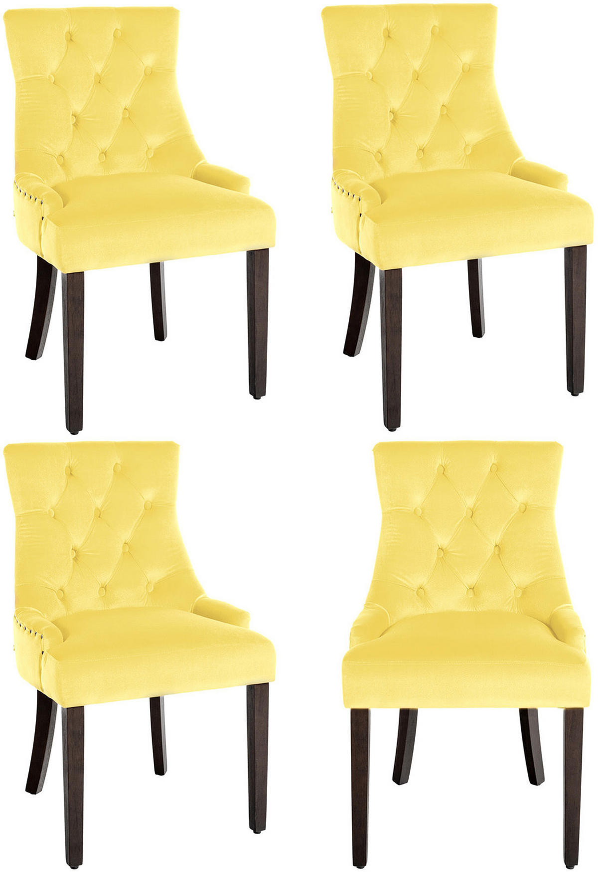WOHNZIMMERSTUHL 4er Set Samt gelb - Gelb, Holz/Textil (55/92/58cm) - CLP