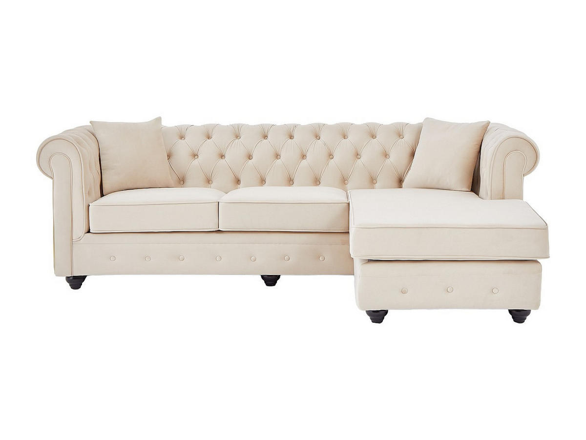 CHESTERFIELD Ecksofa - wendbar - Samt - Beige - TOLEDO - Beige, Textil (228/72/163cm) - Vente-Unique