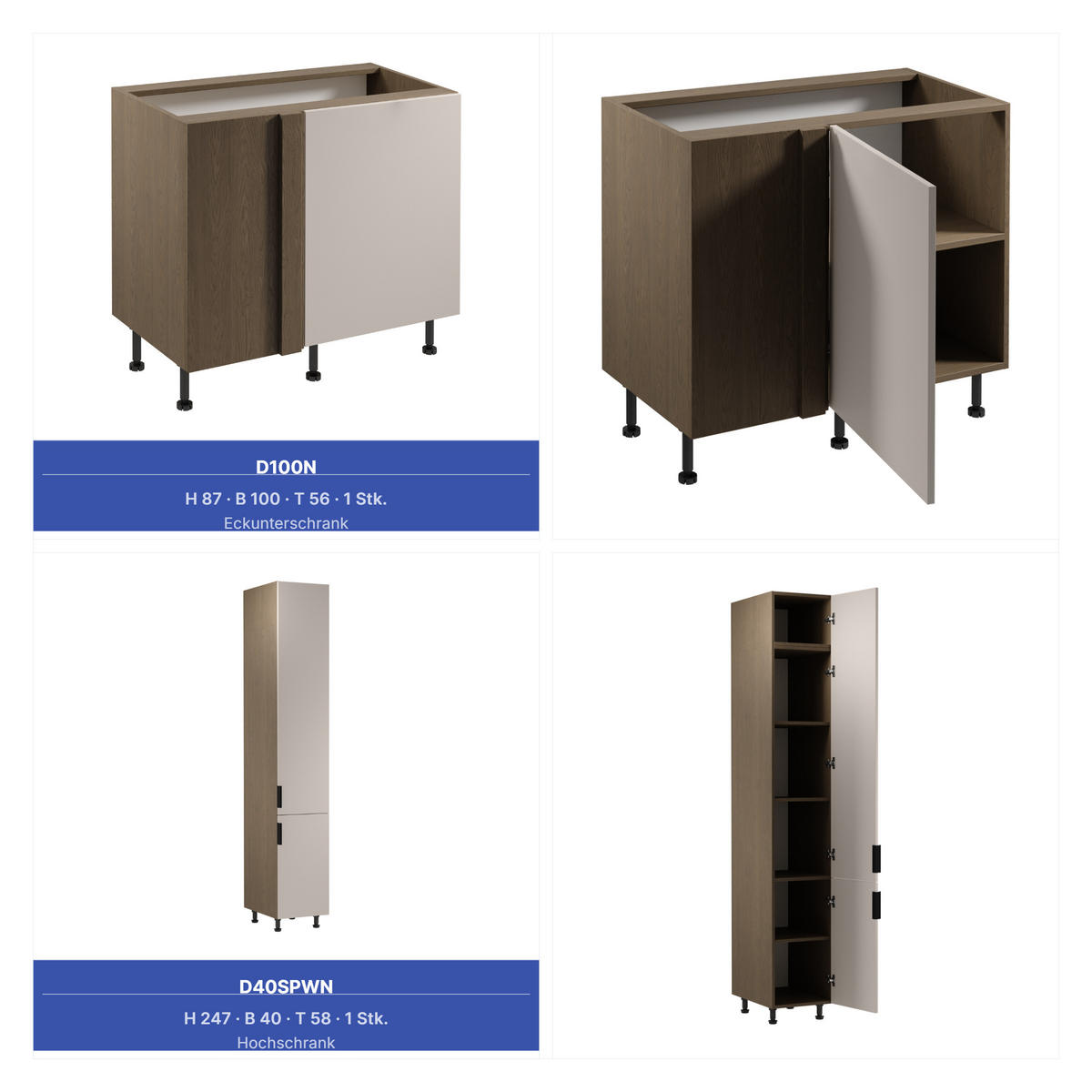 WINKELKÜCHE 340cm x 240cm - Sorento KS4-M340 - in Beige / Dunkle Eiche - Eichefarben/Beige, Holz (580/247/58cm)
