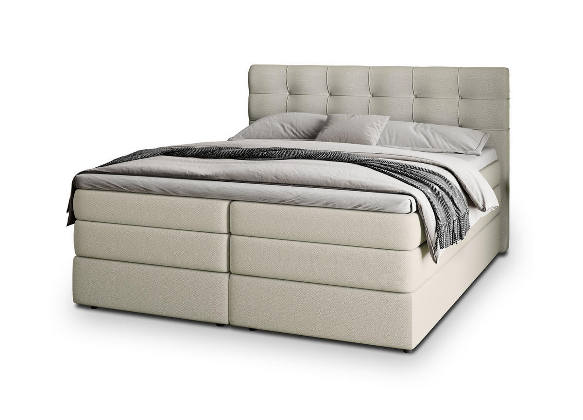 POSTEL BOXSPRING AREZI 140x200 cm, s matrací a úložným prostorem, krémová - krémová, kompozitní dřevo/textil (140/200cm) - MASSENO