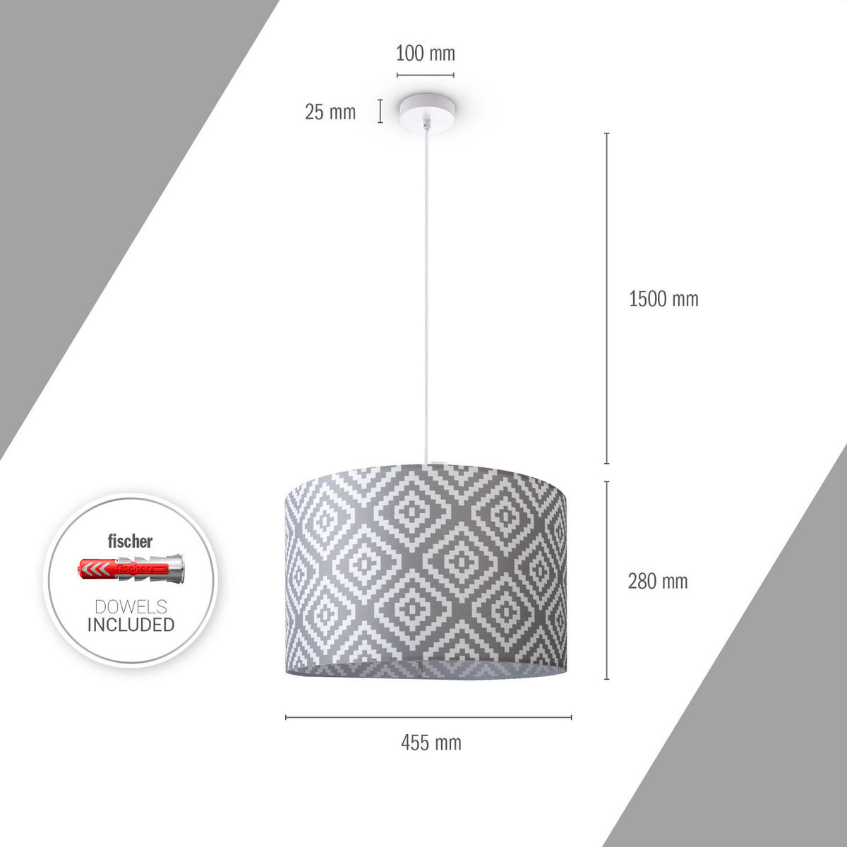 PENDELLEUCHTE Hugo Pd1 Stl 400 - Weiß, Metall (45.5/45.5/27cm) - Paco Home