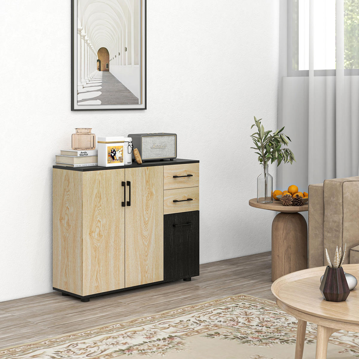 SIDEBOARD Natur/Schwarz, 90/30/75,5 cm - Naturfarben, Holz (90/75.5/30cm) - PANGIVO