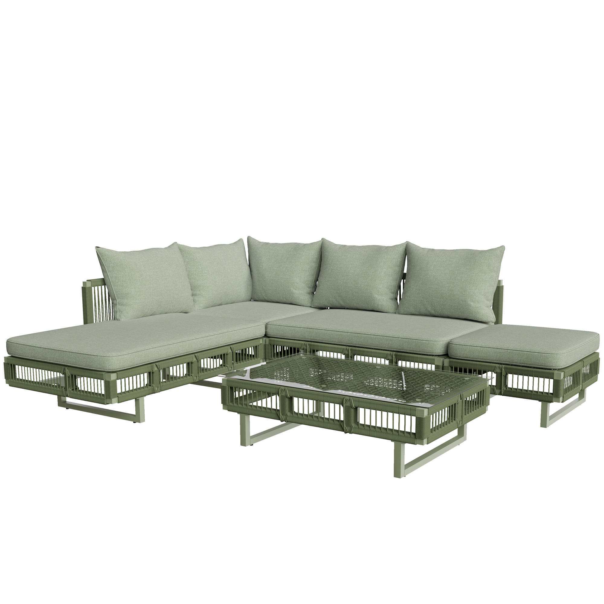 LOUNGEGARNITUR Modular 5-tlg. Beige/Grün - Grün, Metall - ComfortXL