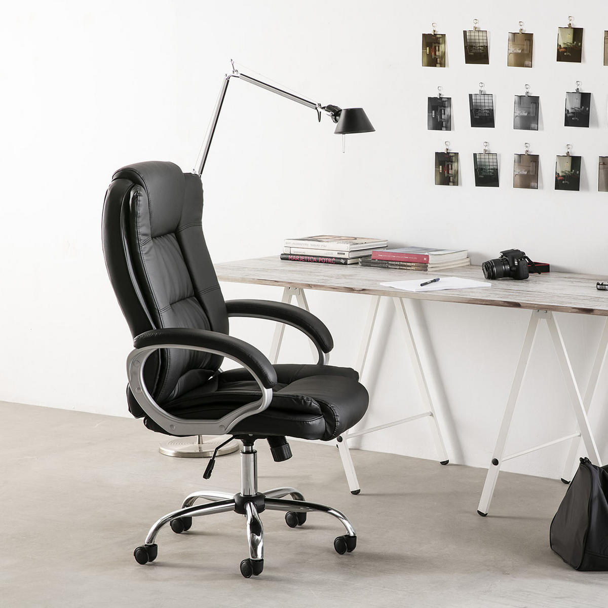 DREHSTUHL Karen Schwarz - Schwarz, Fell (68/110/72cm) - VS Venta-stock