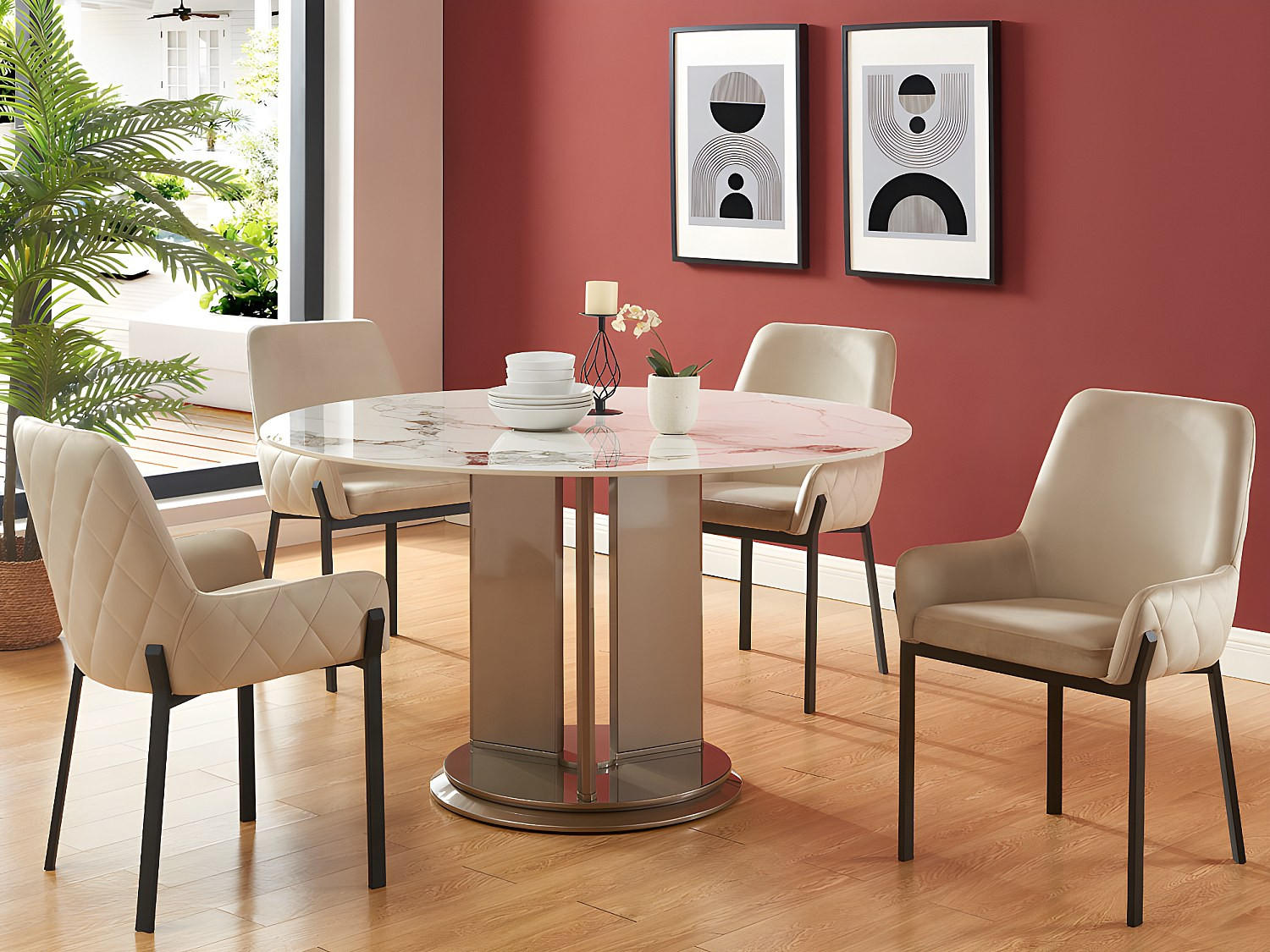 Thumbnail - Vente-Unique Stuhl, Beige, Textil, Uni, 57x85x60.5 cm, Esszimmer, Stühle, Esszimmerstühle, Armlehnenstühle