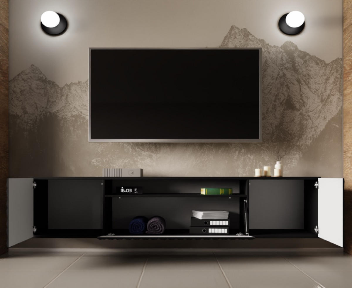 TV-SCHRANK Schwarz ALI Hängend Mit Dekorativen Fronten 200 cm - Schwarz, Holzwerkstoff (200/40/41cm) - Sepro Meble