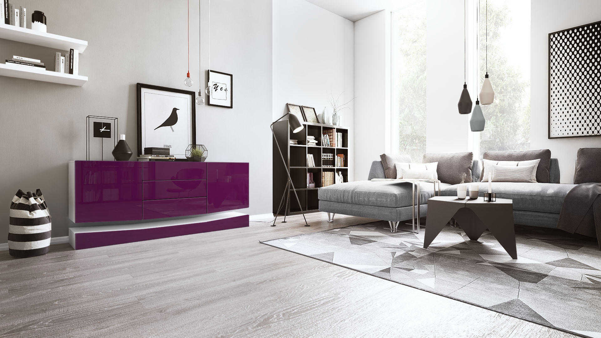 SIDEBOARD City Fronten in Brombeer Hochglanz - Brombeere, Holzwerkstoff (178/82/39cm) - Vladon