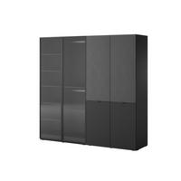 KLEIDERSCHRANK ZEN (Modular, Schwarz Matt, Schwarz & Geriffeltes Glas Flutes, 4-türig) - Schwarz, Holz/Holzwerkstoff (202/200/51cm) - Ravio