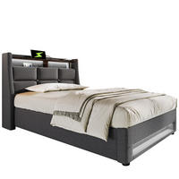 POLSTERBETT 90/200 cm mit LED-Beleuchtung, 2 USB-Anschlüssen und Bettkasten, Leinenstoff Grau - Grau, Textil (90/200cm) - Redom