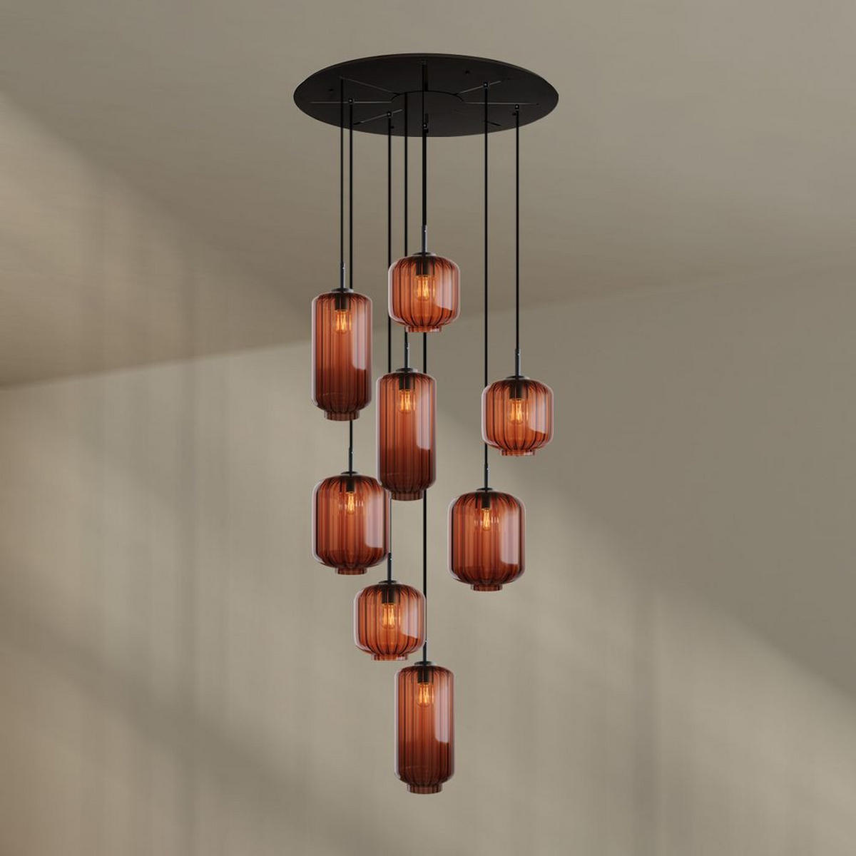 GALERIELEUCHTE Velo 8-flammig Braun Ø 18/20/25cm - Schwarz/Braun, Glas (25/25/27cm) - s.luce