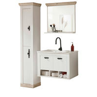 BADKOMBINATION Pinie weiß, Oslo Pinie, Landhaus Badmöbel Set 4-tlg. hängend MIT Waschbecken 143 x 200 cm - Anthrazit/Weiß, Holzwerkstoff/Metall (143/200/46cm) - Furn.Design