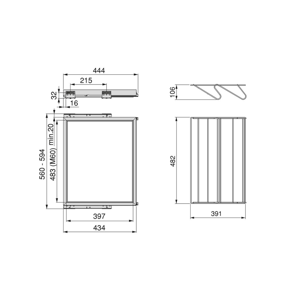 SCHUH-REGAL aus Metall und Gleitrahmen mit Dämpfung für Kleiderschrank, verstellbar, Modul 600mm, Steingrau - Grau, Metall (55/15/52.5cm) - EMUCA