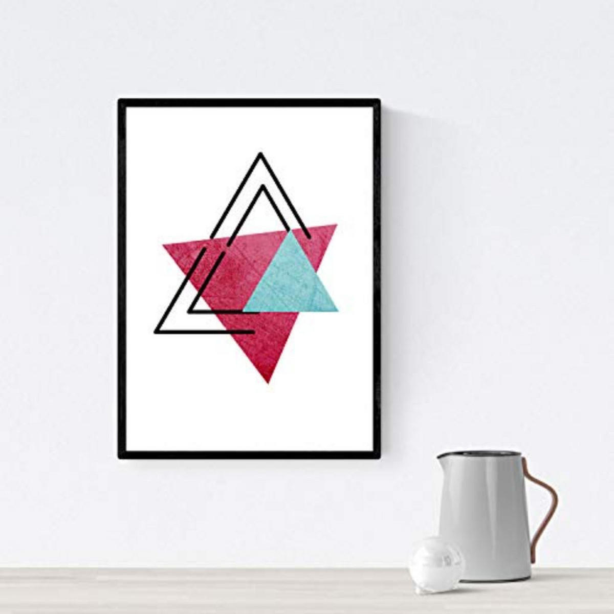 POSTER Set mit 4 Geometrische Nordischer Kreisen und Dreiecken A4 Schwarzer Rahmen - Schwarz, Papier (29.7/3cm) - Nacnic