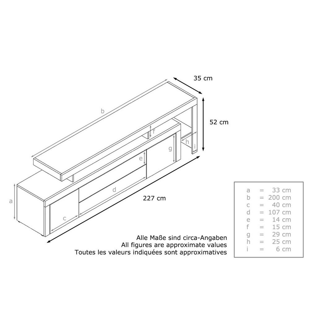 Thumbnail - Vladon Lowboard, Weiß Hochglanz, Creme, Holzwerkstoff, 227x52x35 cm, Wohnzimmer, Wohnwände, Lowboards, Lowboards stehend