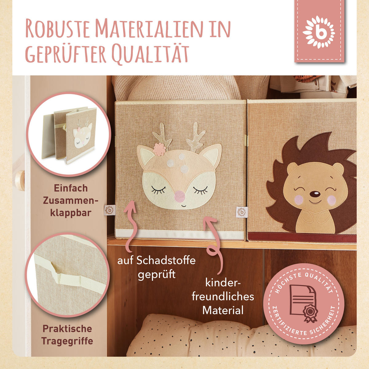 AUFBEWAHRUNGSBOX Kinder Reh Ella - Beige/Creme, Textil (33/33cm) - Bieco Spielwaren