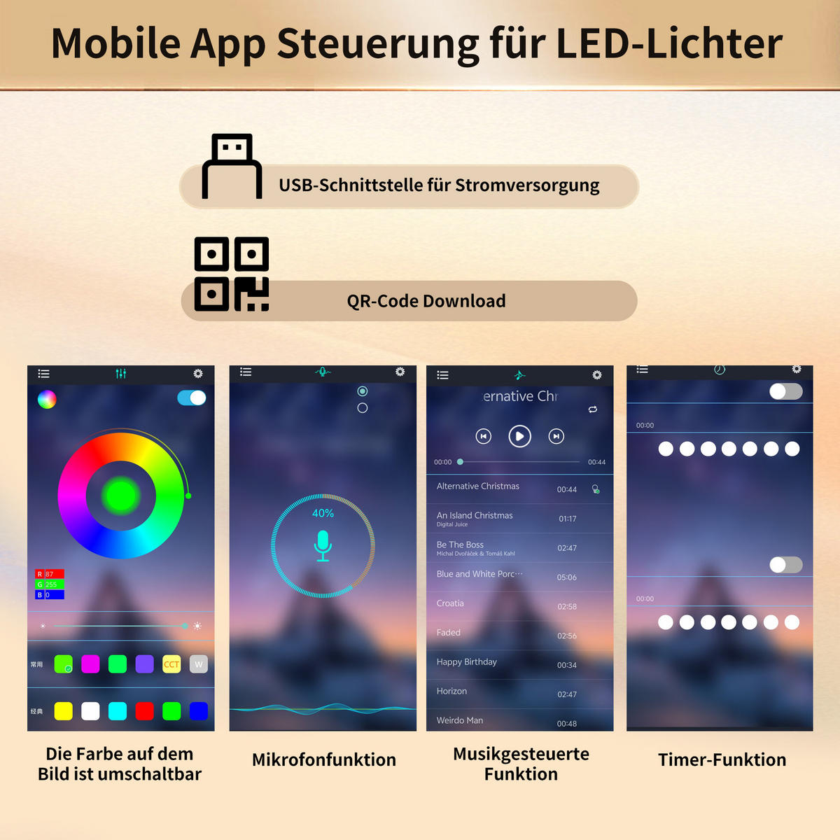 HIGHBOARD Holzoptik Natur mit LED & Geflochtenen Glastüren - Eiche San Remo, Glas/Holzwerkstoff (120/180/40cm) - Urban Meuble