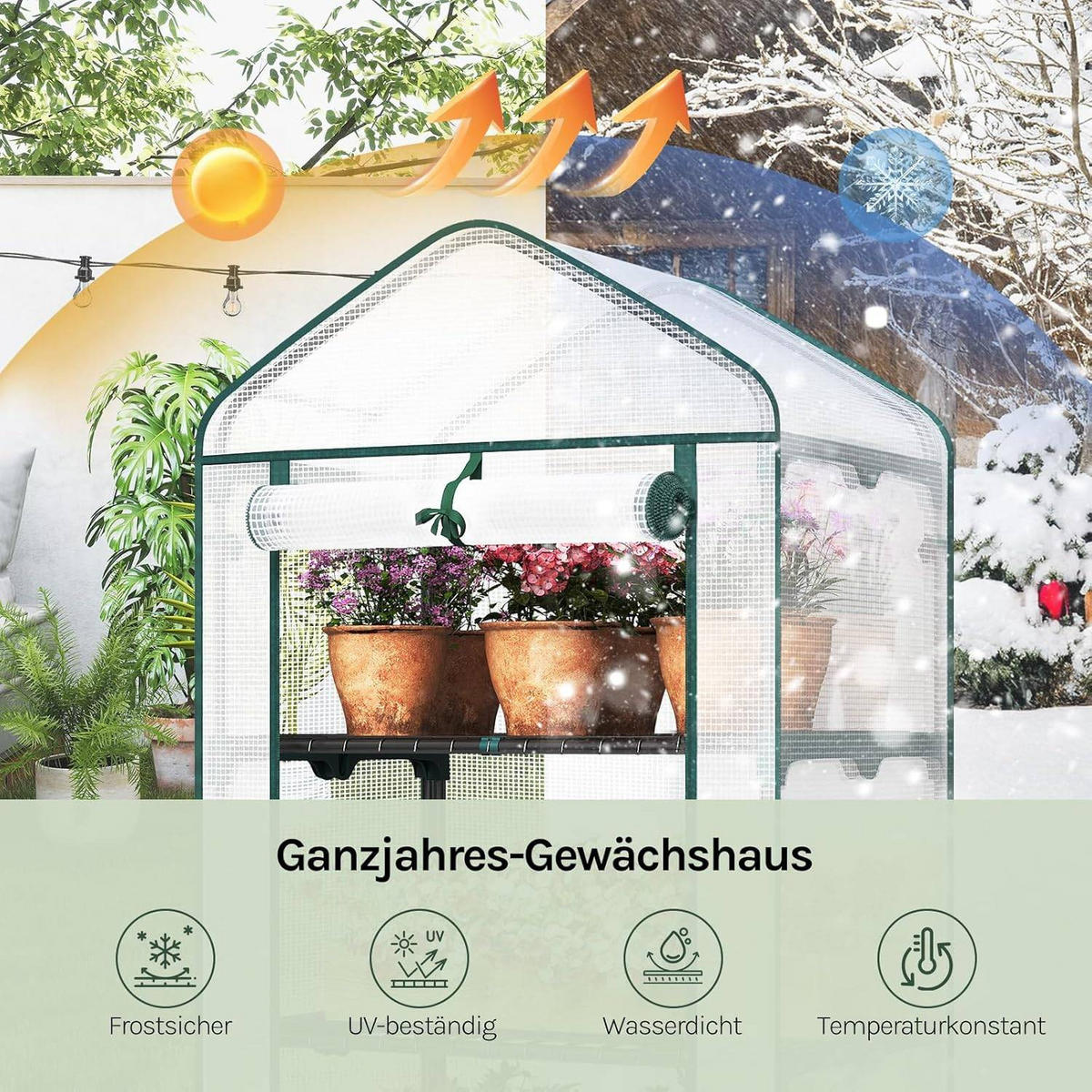 GEWÄCHSHAUS, Winterfest stabil platzsparend, 69 x 158 x 49 cm - Weiß, Textil/Metall (69/125/49cm) - Woltu