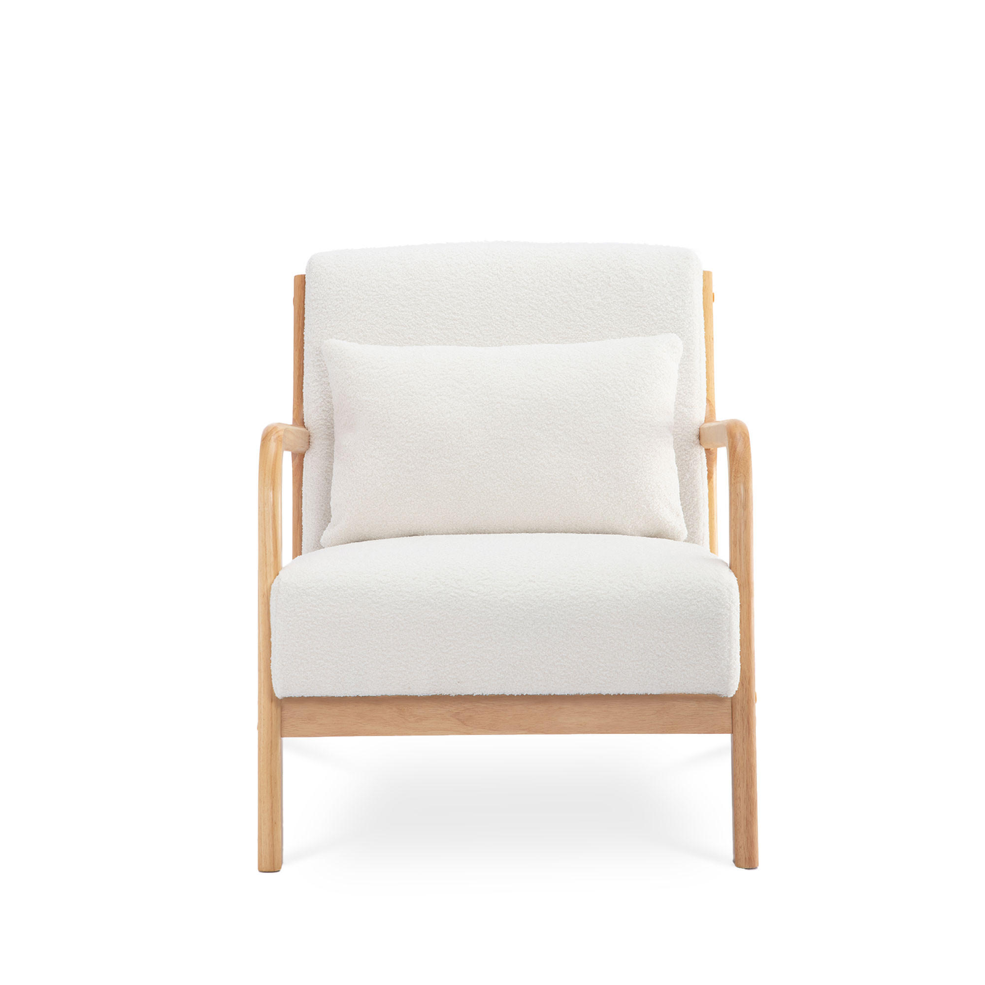 VINTAGE-SESSEL Marie Skandinavischer Weiß Bouclé - Weiß/Akaziefarben, Holz/Textil (65/74/84cm) - Sicaan