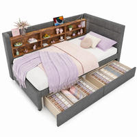 POLSTERBETT 90/200 mit 2 Schubladen, USB, Type-C, Ablagefächern und Lattenrost in Grau - Grau, Holzwerkstoff/Textil (90/200cm) - EVRYAE