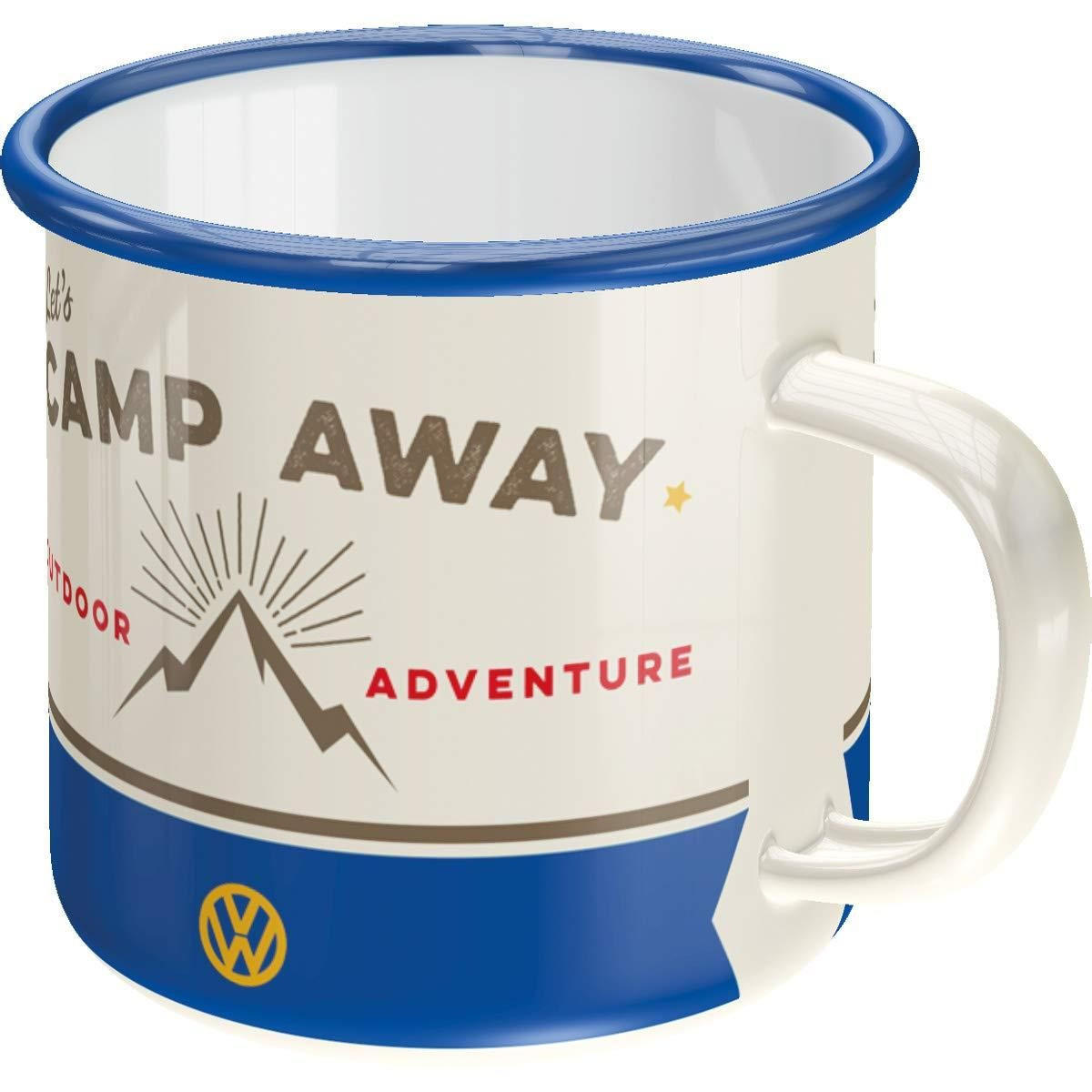 EMAILLE-BECHER 360 ml Volkswagen VW Bulli Let's Camp Away - Currygelb/Creme, Metall (0.36L) - Nostalgic-Art
