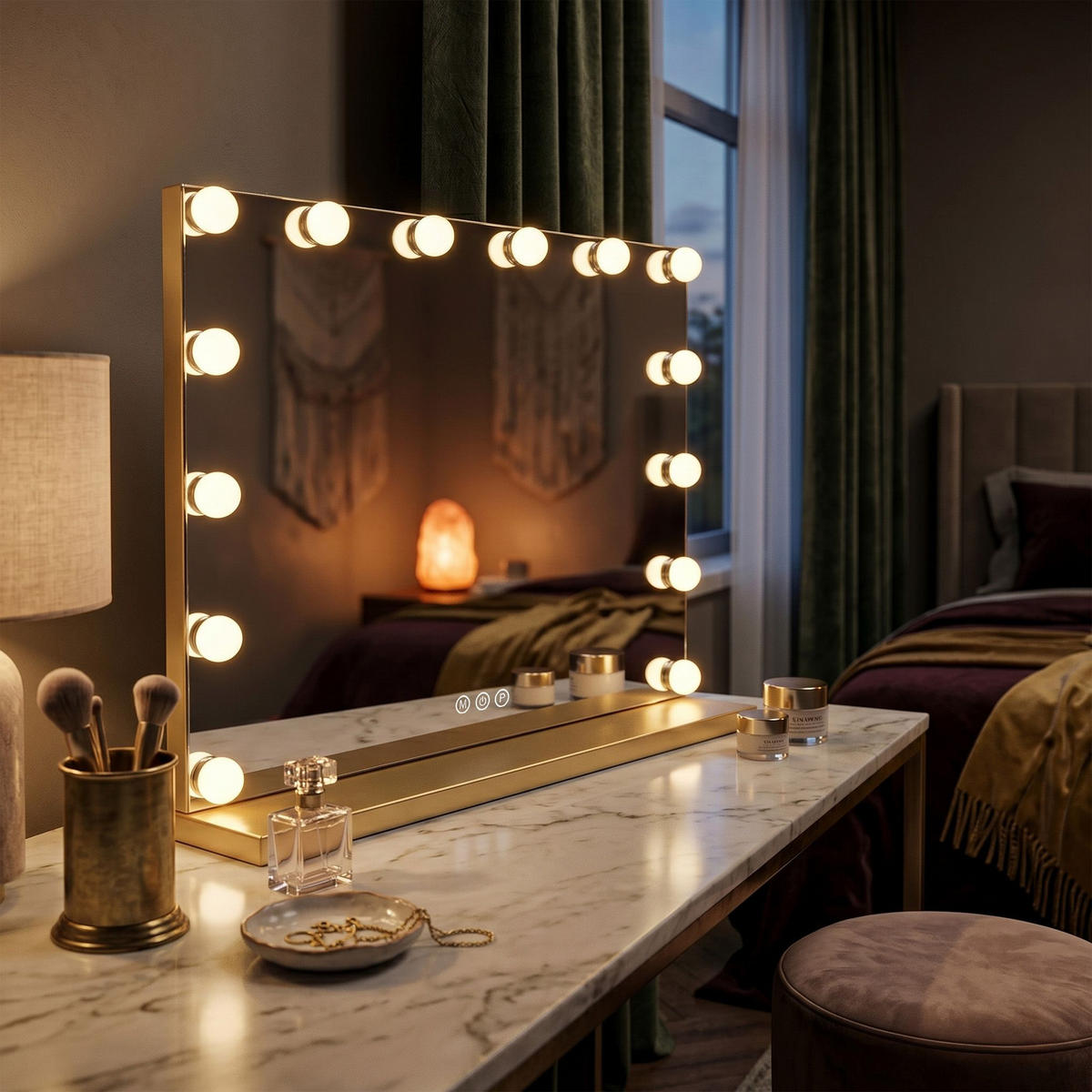 SPIEGEL Rea Led Hollywood L.gold 80x60 - Goldfarben, Glas (80/62/14cm) - REA
