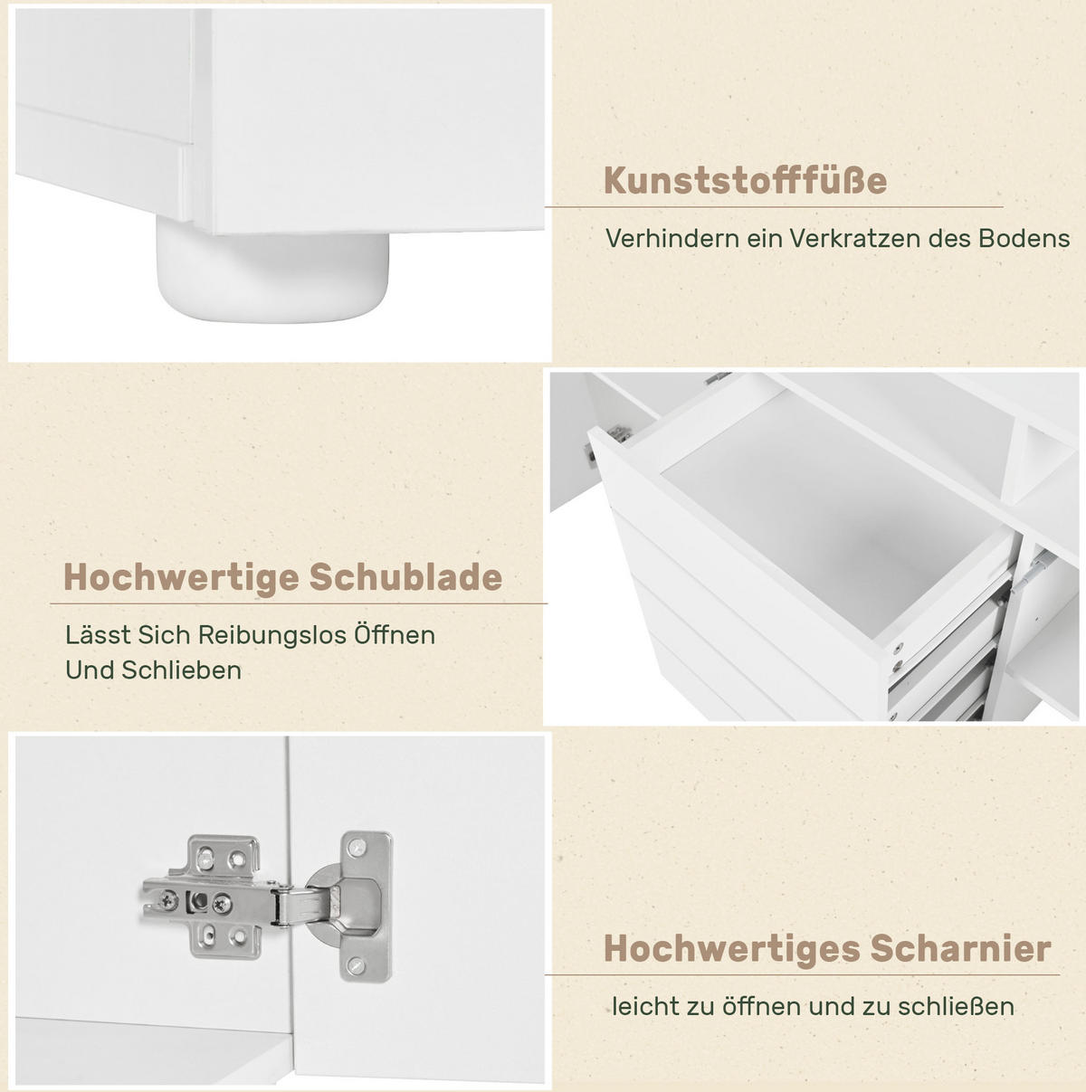 LOWBOARD 160/35/70 cm mit LED, 2 Türen & 4 Schubladen in Weiß Hochglanz - Weiß, Holzwerkstoff (160/70/35cm) - BEAOK