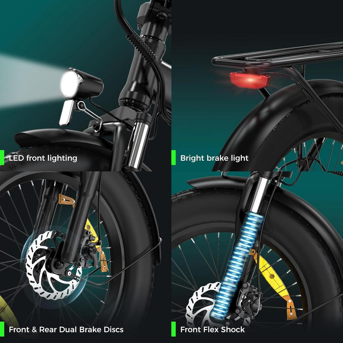E-BIKE BK11M Klapprad 20 × 4,0 Zoll mit 48V15Ah Akku Max 45-100km - Grün, Metall (30cm) - HITWAY