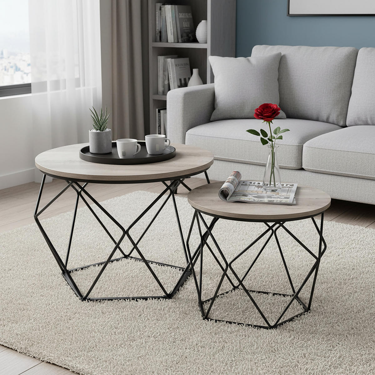 2-TLG.COUCHTISCH-SET - Multicolor, Holzwerkstoff/Metall (40/40/50cm) - Relaxdays