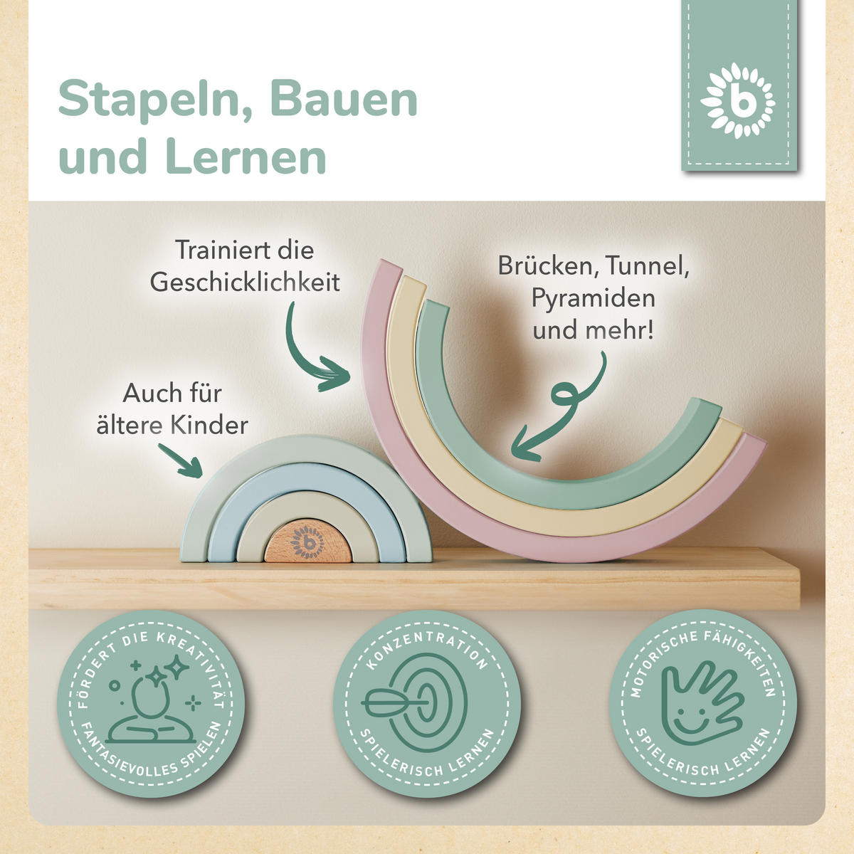 REGENBOGEN aus Holz - ab 12 Monate - Multicolor, Holz (12.1/24.2cm) - Bieco Spielwaren