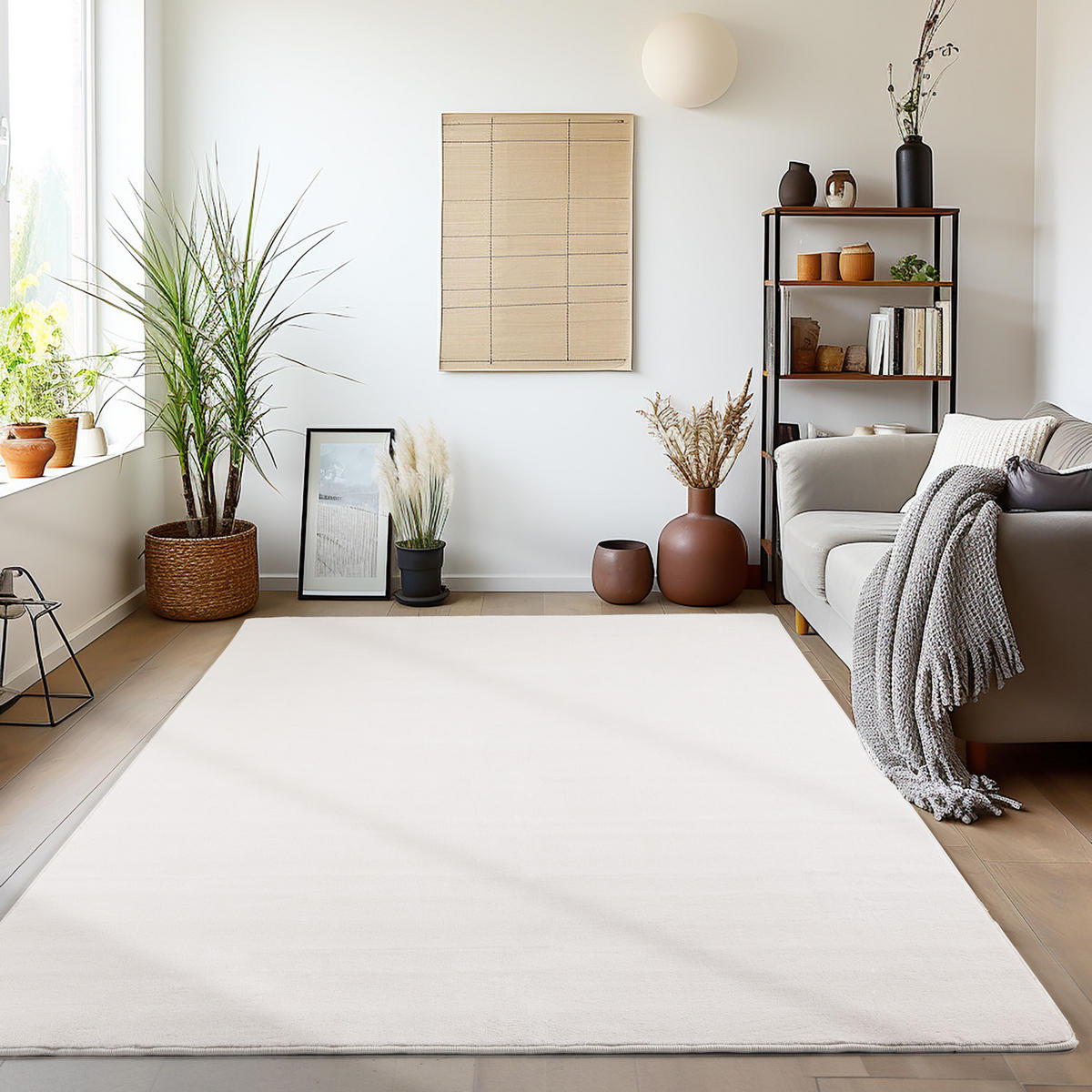 TEPPICH Kurzflor Uni-Farbe Microfaser Antirutsch Wohnzimmer waschbar Creme Läufer 80x150 - Creme, Textil (80/150cm) - KADIMA DESIGN