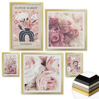 WANDBILDER 5er Set - 50x50 cm & 20x30 cm & 40x60 cm Goldrahmen - Blumenmuster aus europäischen Städten - Goldfarben, Kunststoff (40/60cm) - ArtPrintCave