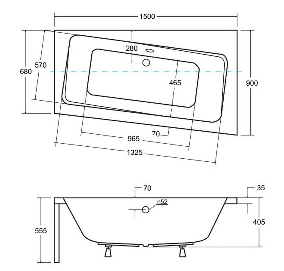 BADEWANNE Eckwanne INFINITY 150/90 Rechts Ablauf & Füße - Weiß, Kunststoff (90/55.5/150cm) - bad land