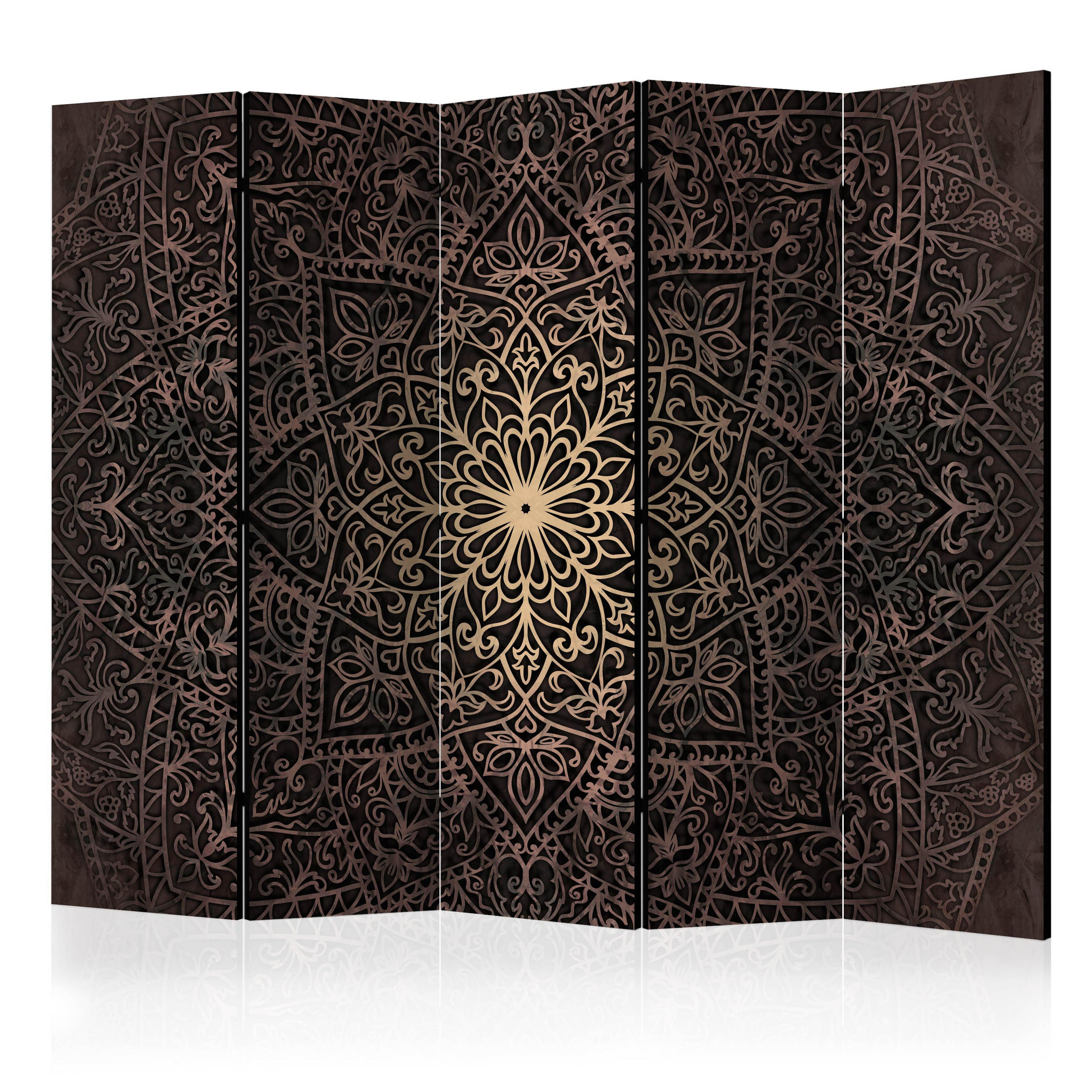 PARAVÁN Jednostranný 5-Dielny 225x172 cm Mandala a Ornamenty - hnedá, drevo/textil (225/172/3cm) - Muralo