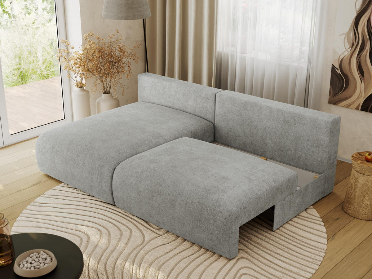 ECKSCHLAFSOFA VIVO L Hellgrau Struktur - links - Hellgrau/Schwarz, Kunststoff/Textil (223/150cm) - MKS