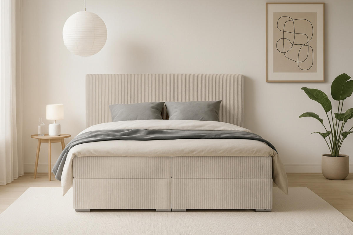BOXBETT LON IV 140/200 in Cord Ecru H4 - Ecru, Holz/Holzwerkstoff (140/200cm) - Deine Möbel 24