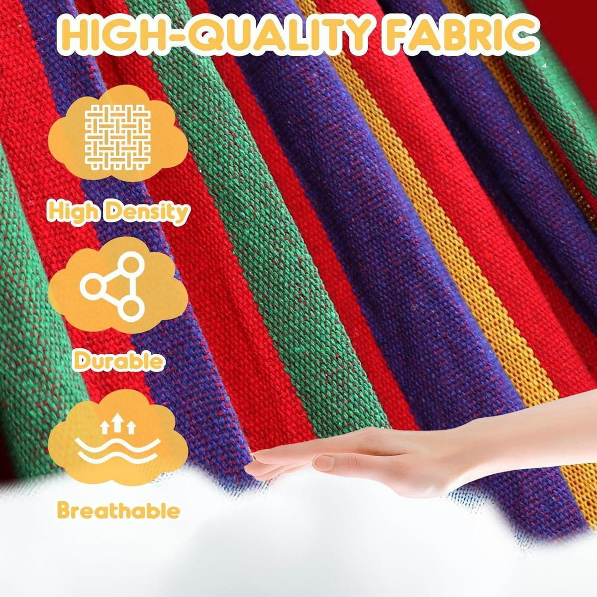 HÄNGEMATTE Baumwolle Rot / Gelber Streifen mit Gurten und Tasche - Multicolor, Textil (150/2.5/210cm)