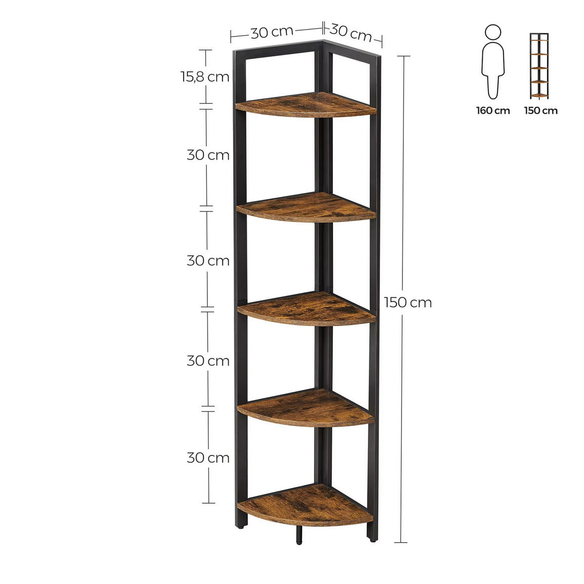 ECKREGAL 5 Ablagen in Holzoptik & Metall - Braun, Holz (30/150/30cm) - Kaket
