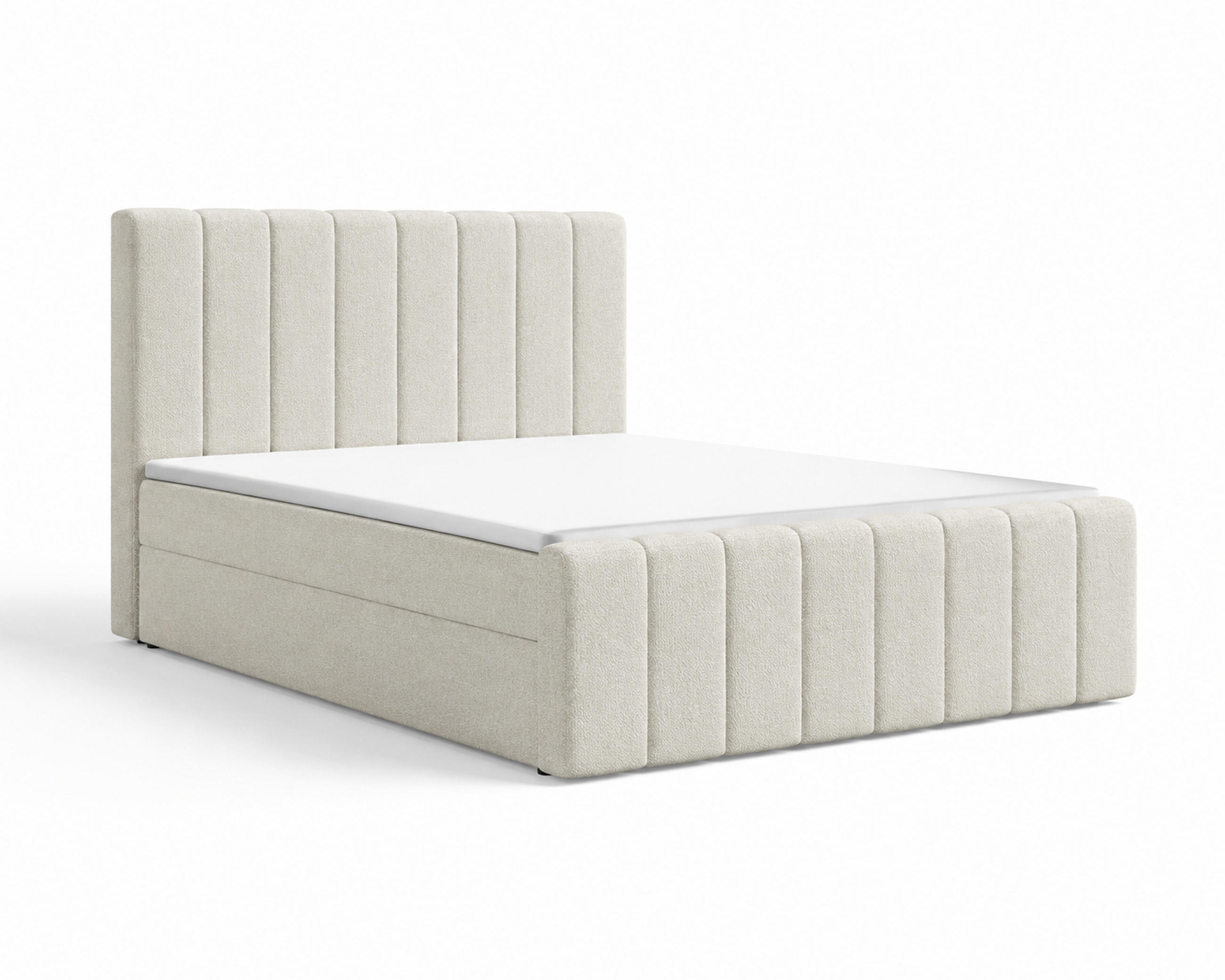 BOXBETT 01 BIS 140 x 200 cm - Vibe - Modernes Polsterbett mit Bettkasten inkl. PU-Schaum-Topper und Federmechanismus - Creme, Holz (140/200cm) - ROYAL24_MARKT