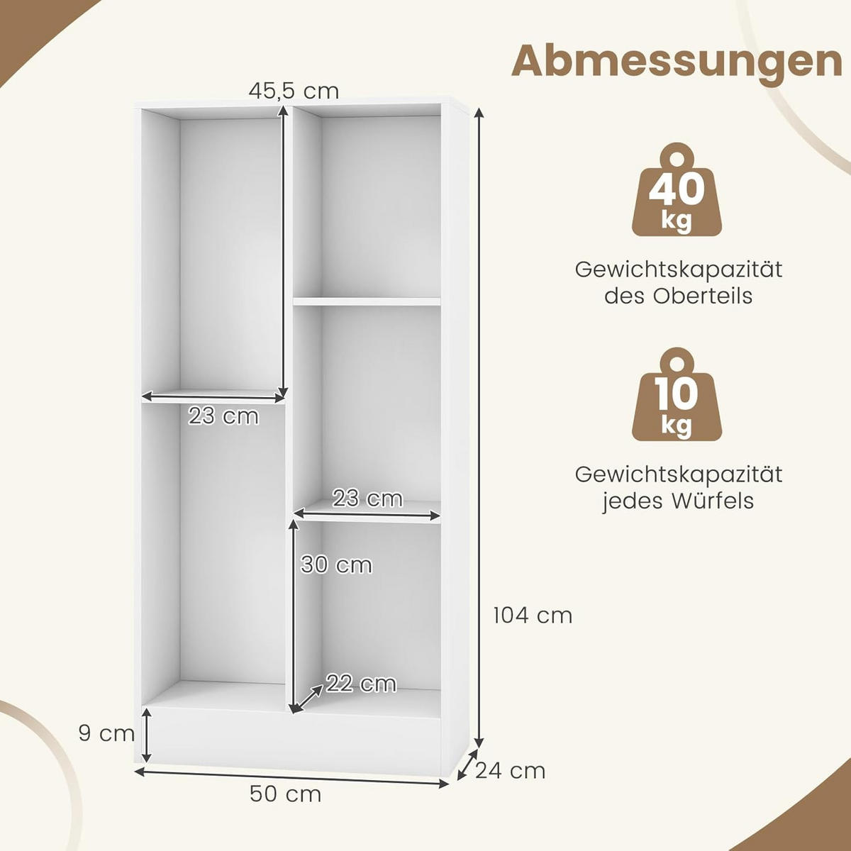BUCHERREGAL Weiß - Weiß, Holz (24/104/50cm) - COSTWAY